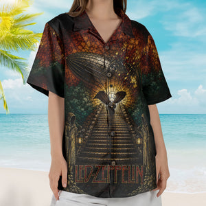 Led Zeppelin Stained Glass Hawaiian Shirt - Unisex Airship Stairway To Heaven Button Up