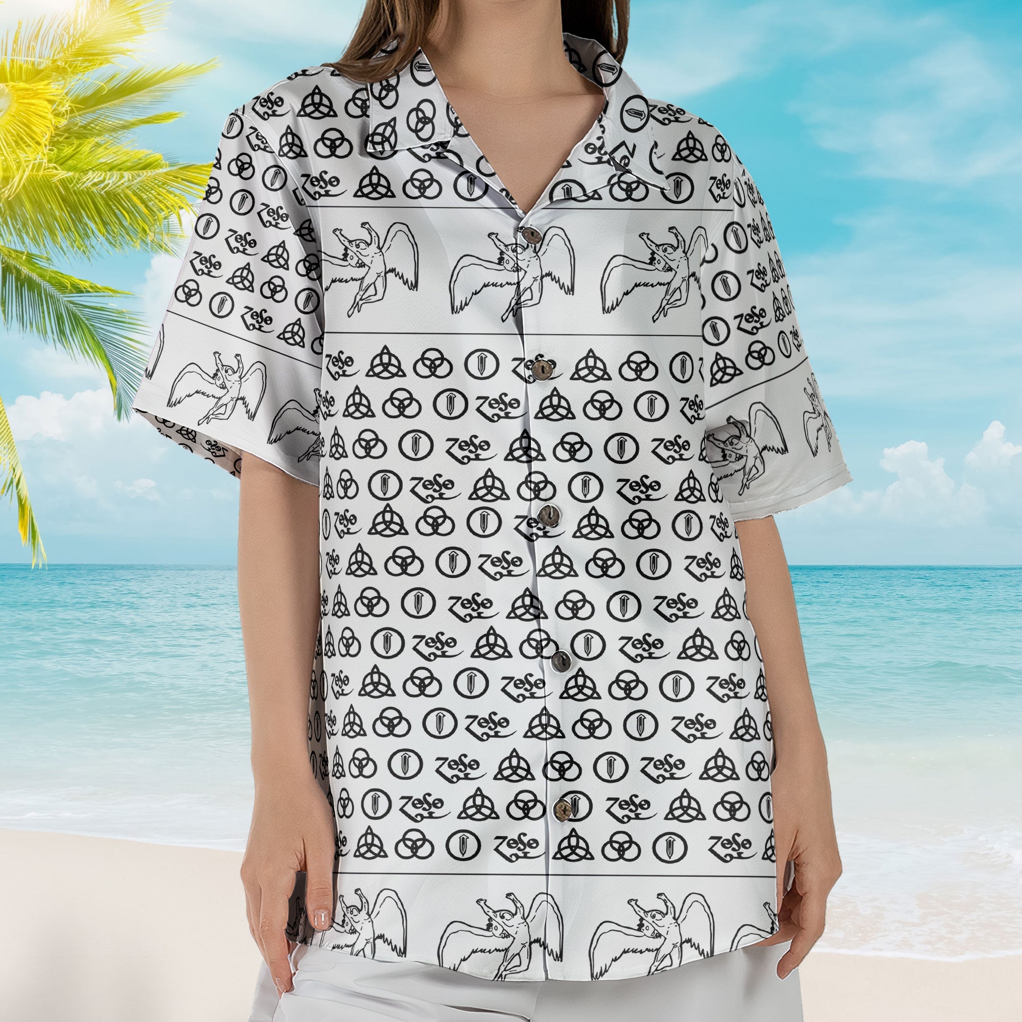 Led Zeppelin Four Symbols Zoso Monogram Hawaiian Shirt - Retro Music Album Art Inspired
