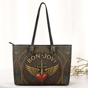 Bon Jovi Handbag, Tote Bag and Wallet Set, Stained Glass Heart and Dagger Design, Classic Rock Music Fan Gift