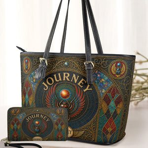 Journey Handbag, Tote Bag and Wallet Set, Stained Glass Scarab Design, Don't Stop Believin' Classic Rock Fan Gift