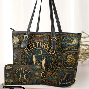 Fleetwood Mac Leather Handbag, Tote Bag and Wallet Set, Vintage Stained Glass Rumours Design, Classic Rock Music Fan Gift