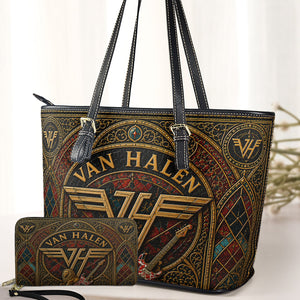 Van Halen Leather Handbag, Tote Bag and Wallet Set, Vintage Stained Glass Rock Band Design, Classic Rock Music Fan Gift