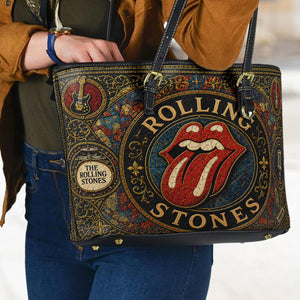 The Rolling Stones Leather Handbag, Tote Bag and Wallet Set, Vintage Stained Glass Tongue Logo Design, Classic Rock Fan Gift