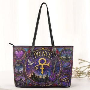 Prince Leather Handbag, Tote Bag and Wallet Set, Purple Stained Glass Symbol Design, Purple Rain Music Fan Gift
