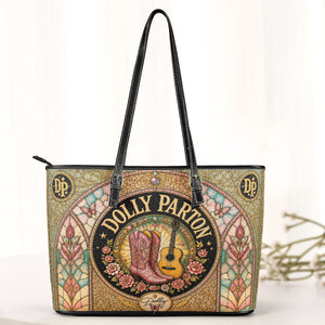 Dolly Parton Leather Handbag, Tote Bag and Wallet Set, Vintage Stained Glass Country Music Design, Cowgirl Boots Fan Gift