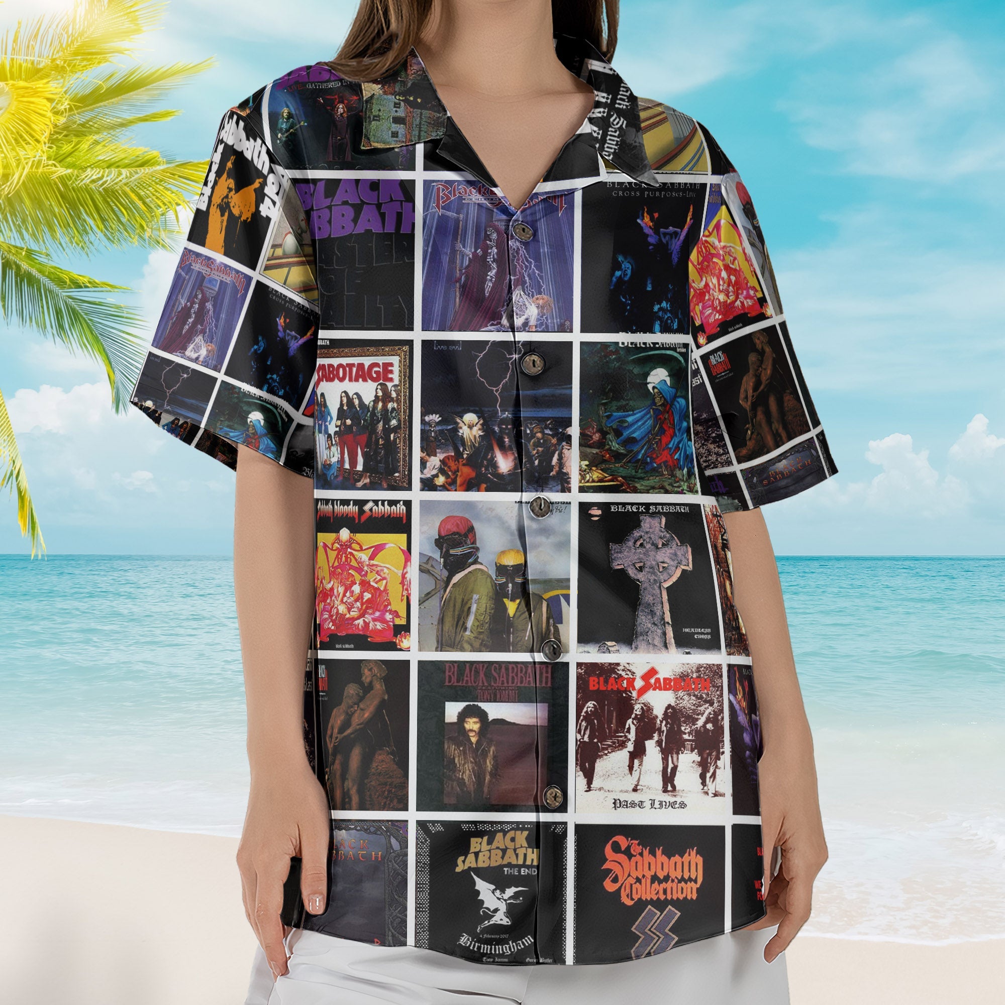 Black Sabbath Album Collage Hawaiian Shirt – Rock Band Fan Shirt