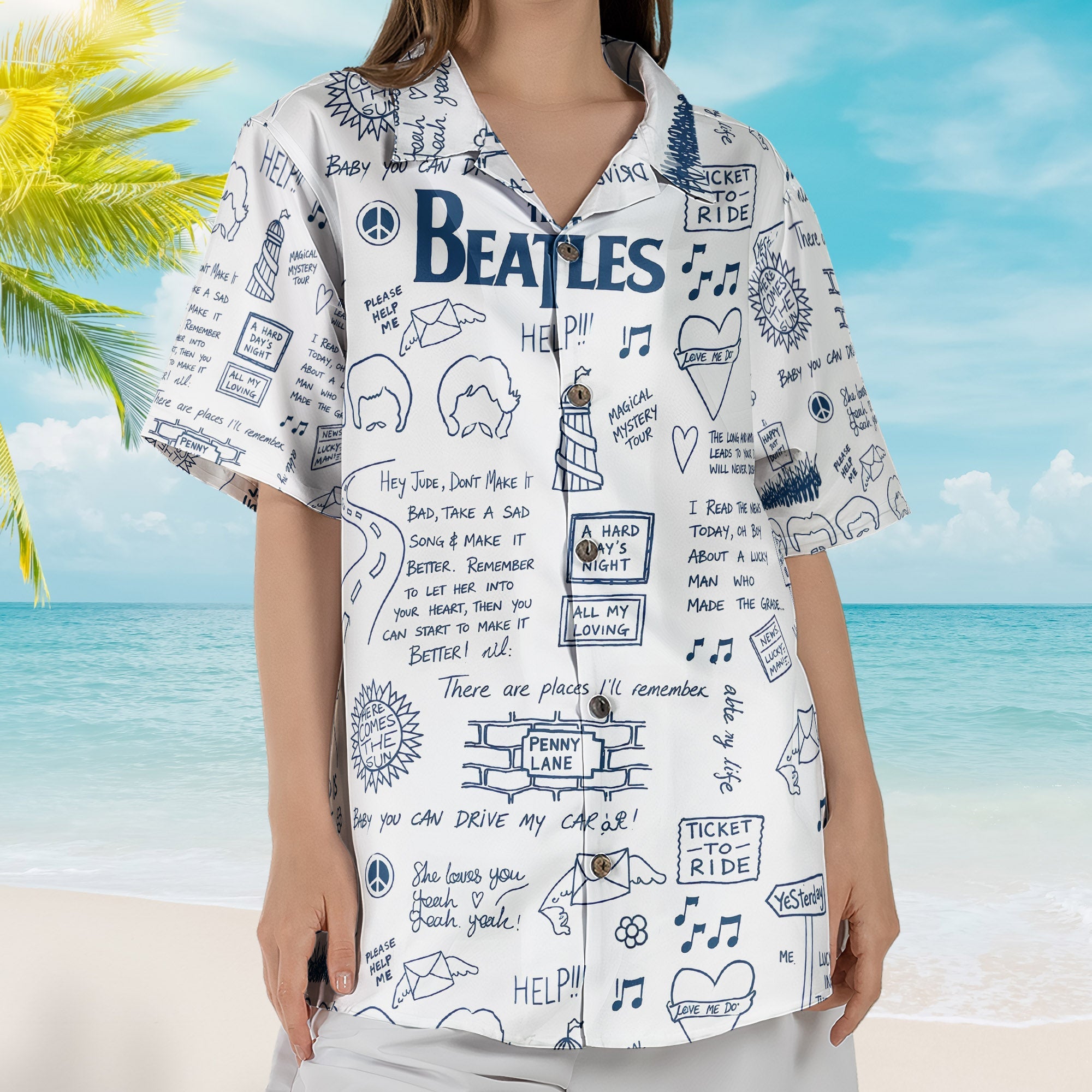 The Beatles Lyrics & Memories All-Over Print Hawaiian Shirt – Retro Music Album Art Inspired Unisex Shirt