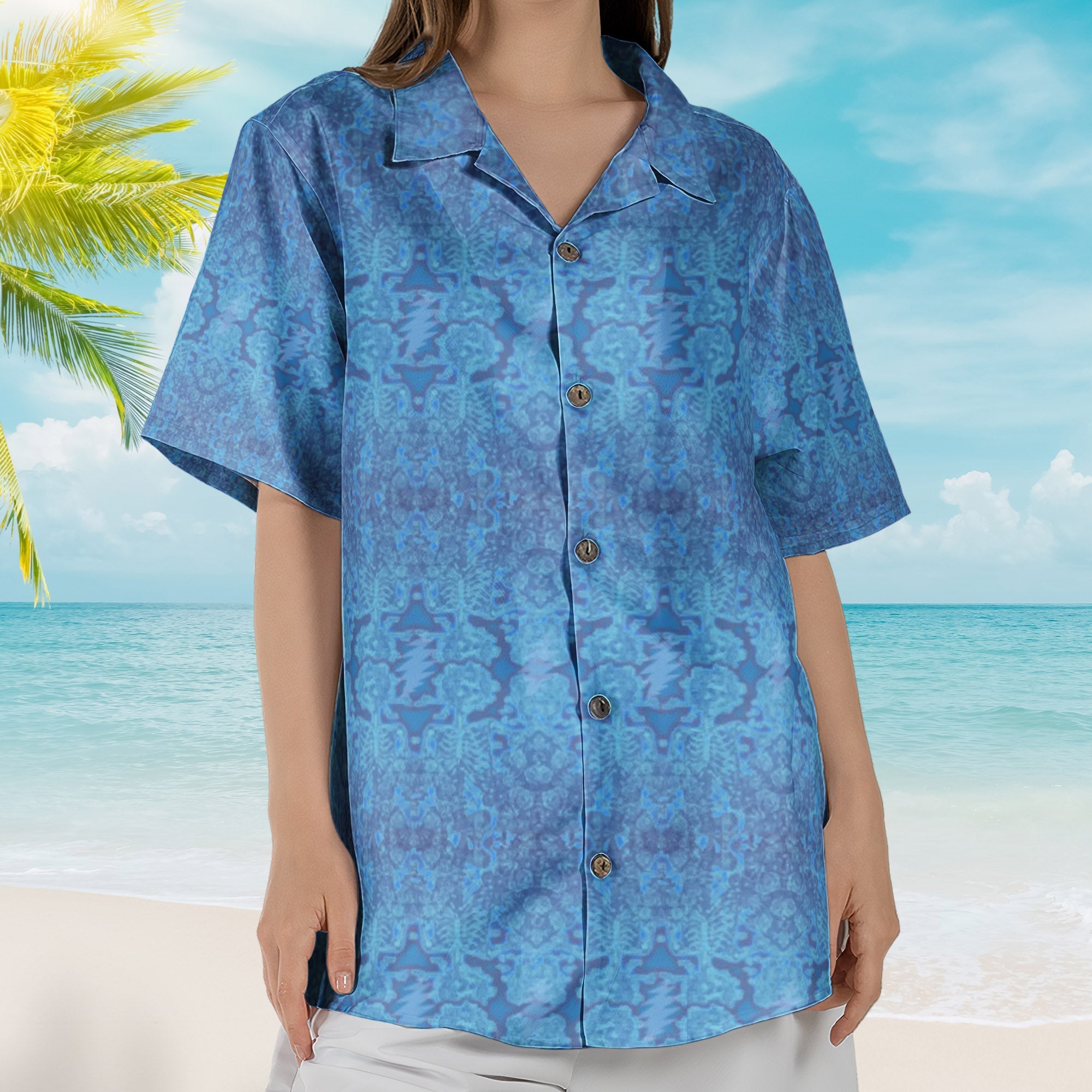 Viola Lee Blues Skull & Roses Woodcut Grateful Dead Hawaiian Shirt – Retro Music Album Art Inspired Shirt