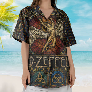 Led Zeppelin Swan Song Angel Hawaiian Shirt - Unisex Colorful Stained Glass Button Up