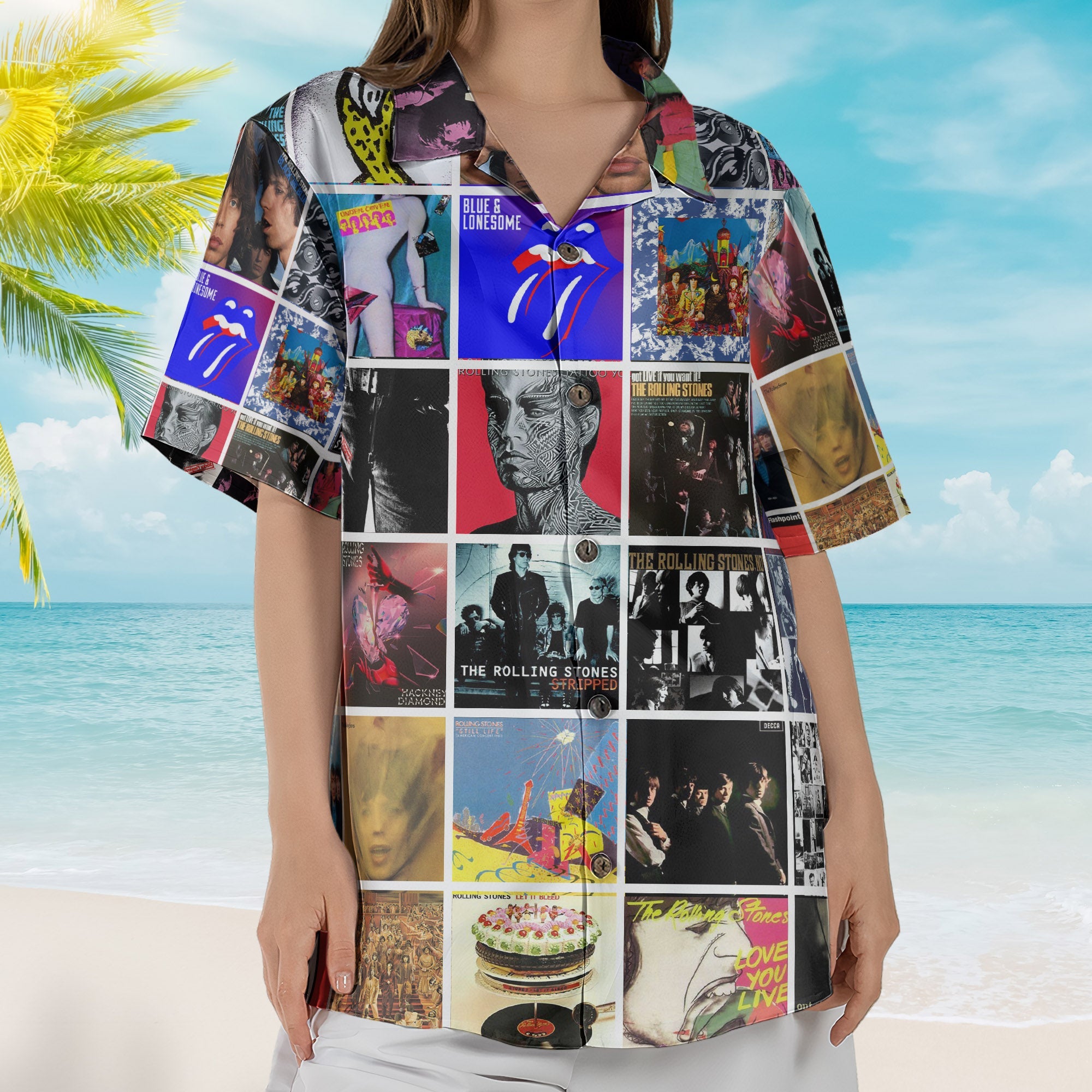 The Rolling Stones Album Collage Hawaiian Shirt – Rock Band Fan Shirt