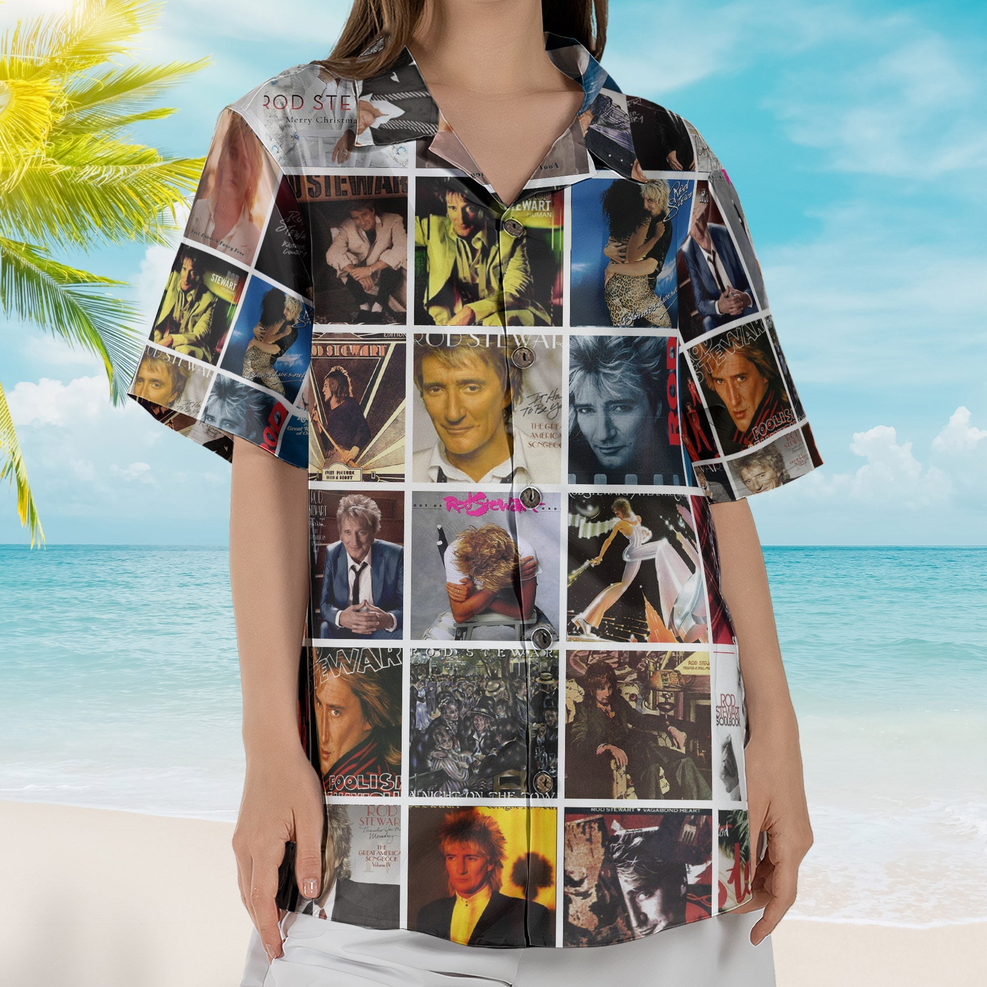 Rod Stewart Album Collage Hawaiian Shirt – Pop Rock Music Fan Shirt