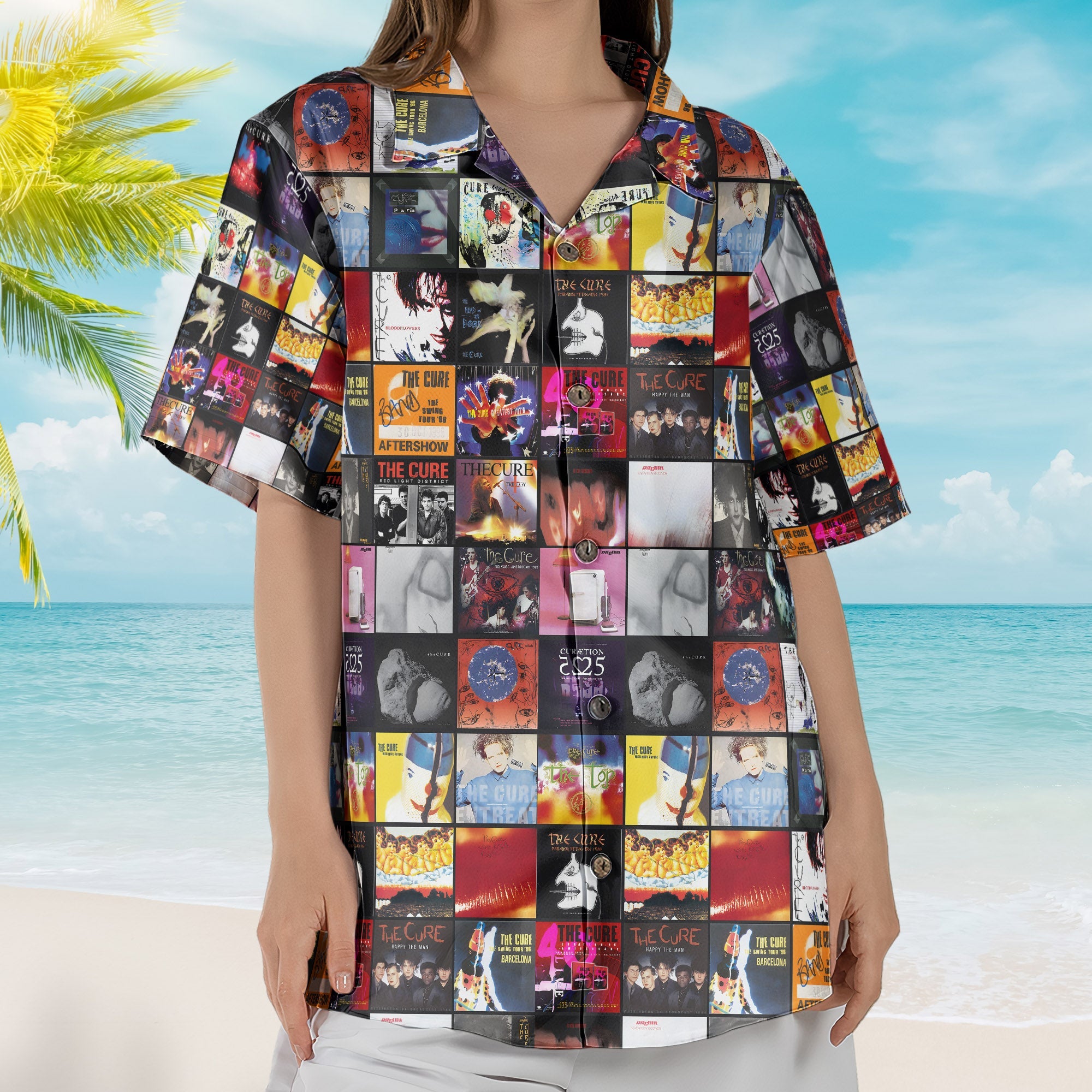 The Cure Retro Music Album Art Mosaic Grid Colorful Hawaiian Shirt – Retro Music Album Art Inspired Unisex Shirt