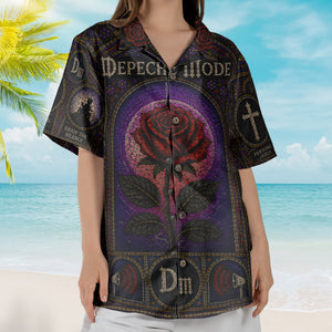 Depeche Mode Vintage Gothic Stained Glass Synth Pop Hawaiian Shirt - Unisex New Wave Electronic Rock Summer Button Up