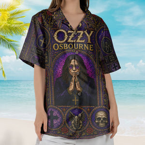 Ozzy Osbourne Gothic Stained Glass Hawaiian Shirt - Unisex Heavy Metal Beach Button Up