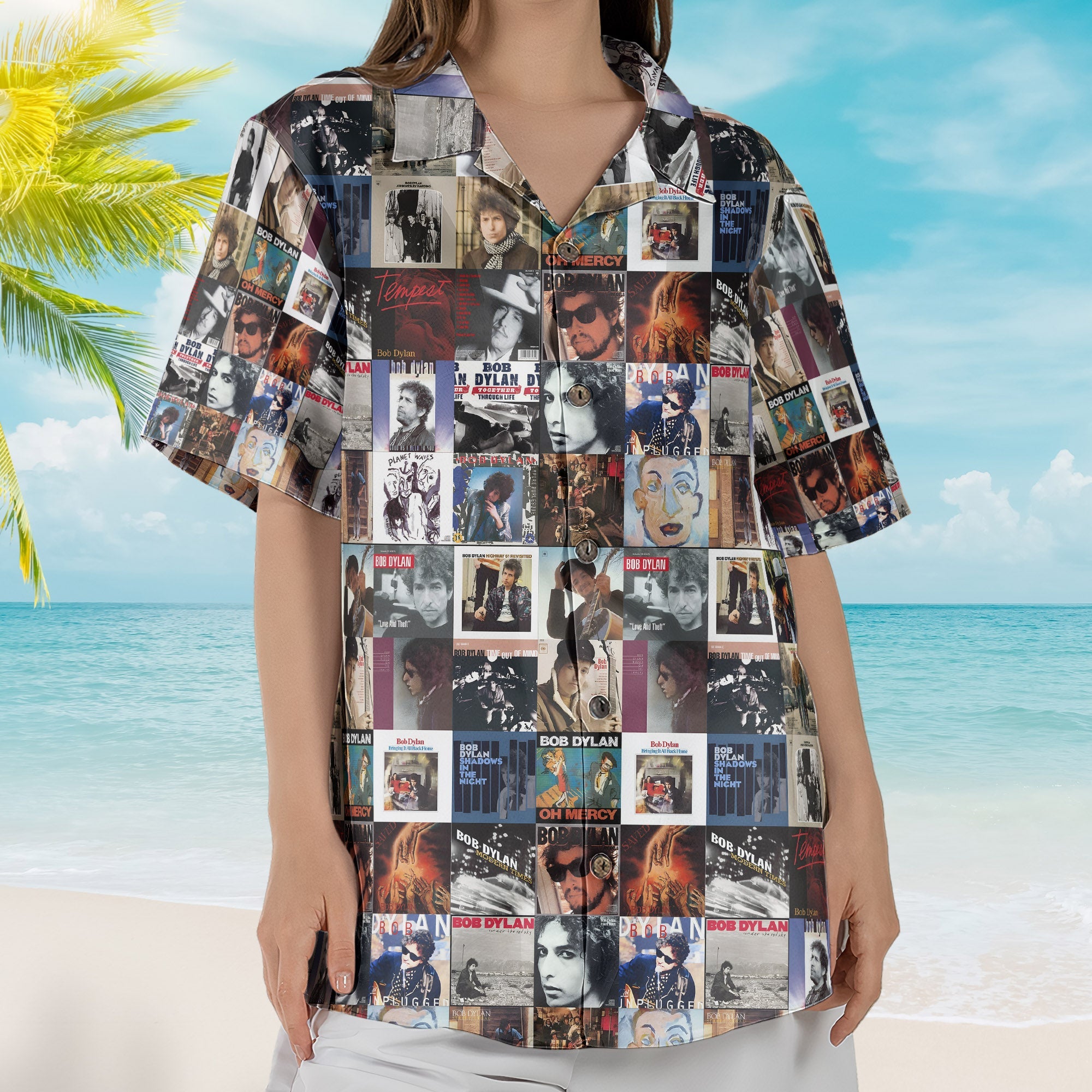 Bob Dylan Rock Music Icon Unisex Summer Button Up Hawaiian Shirt – Retro Music Album Art Inspired Unisex Shirt