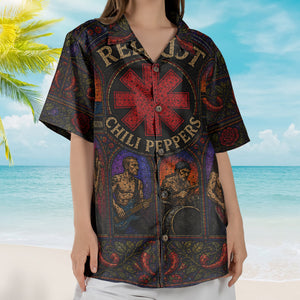 Red Hot Chili Peppers Gothic Stained Glass Hawaiian Shirt - Unisex Retro Californication Star Logo Button Up