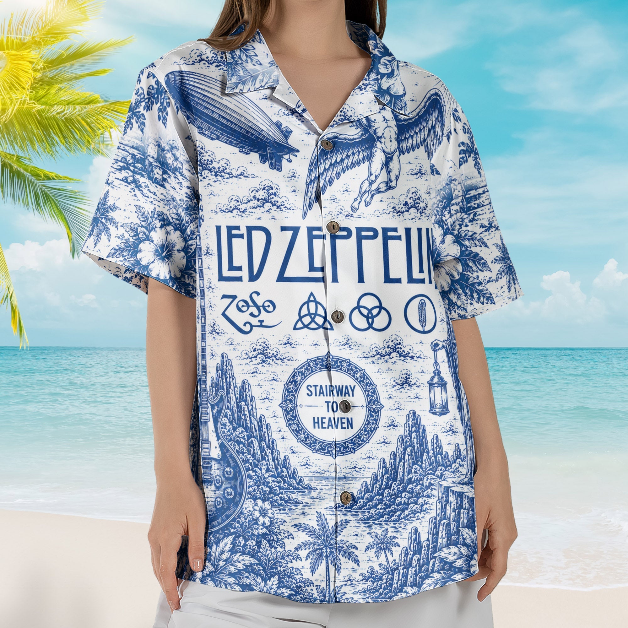 Led Zeppelin Four Symbols Hawaiian Shirt - Unisex Retro Music Album Art Inspired Button Up