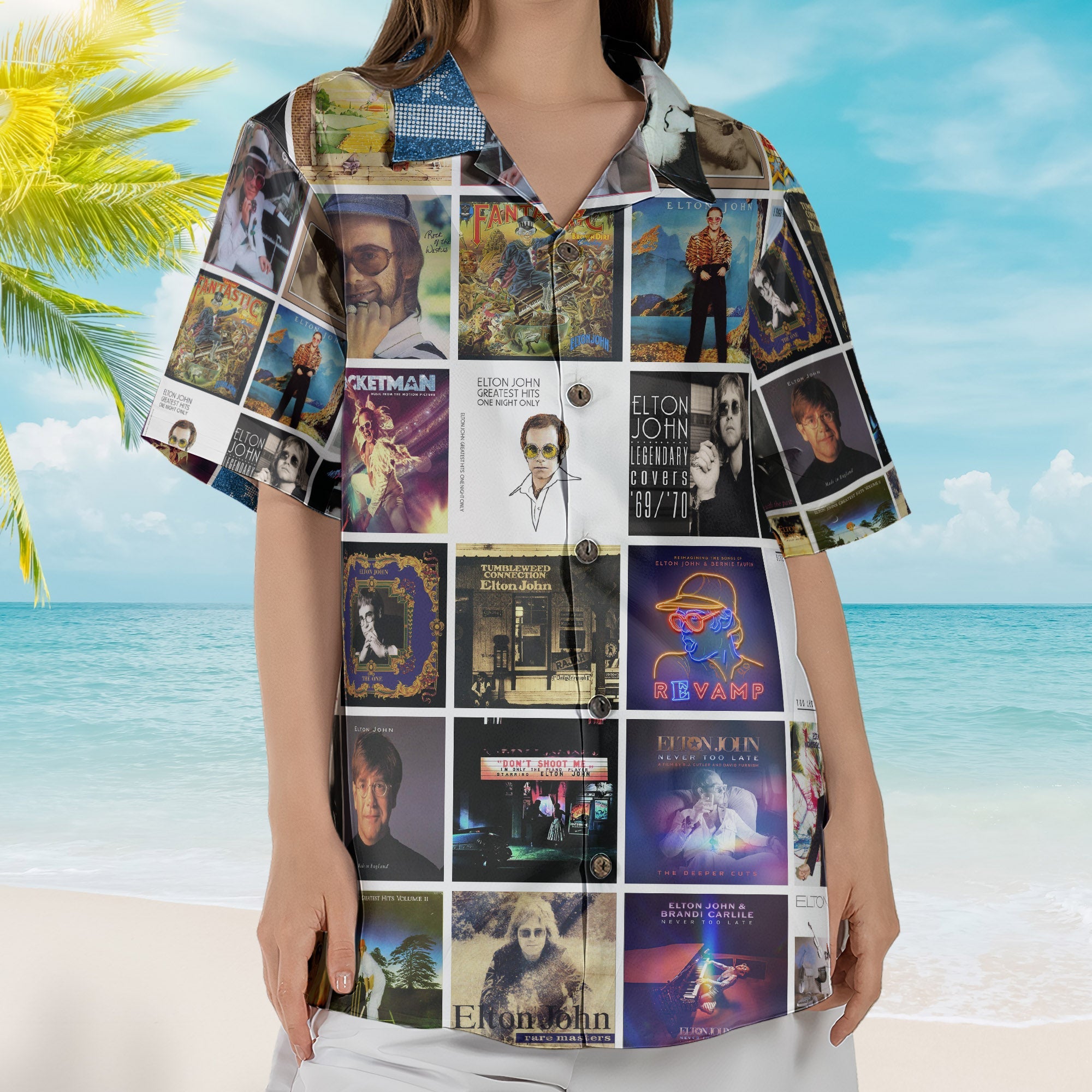 Elton John Album Collage Hawaiian Shirt – Rock Pop Music Fan Shirt