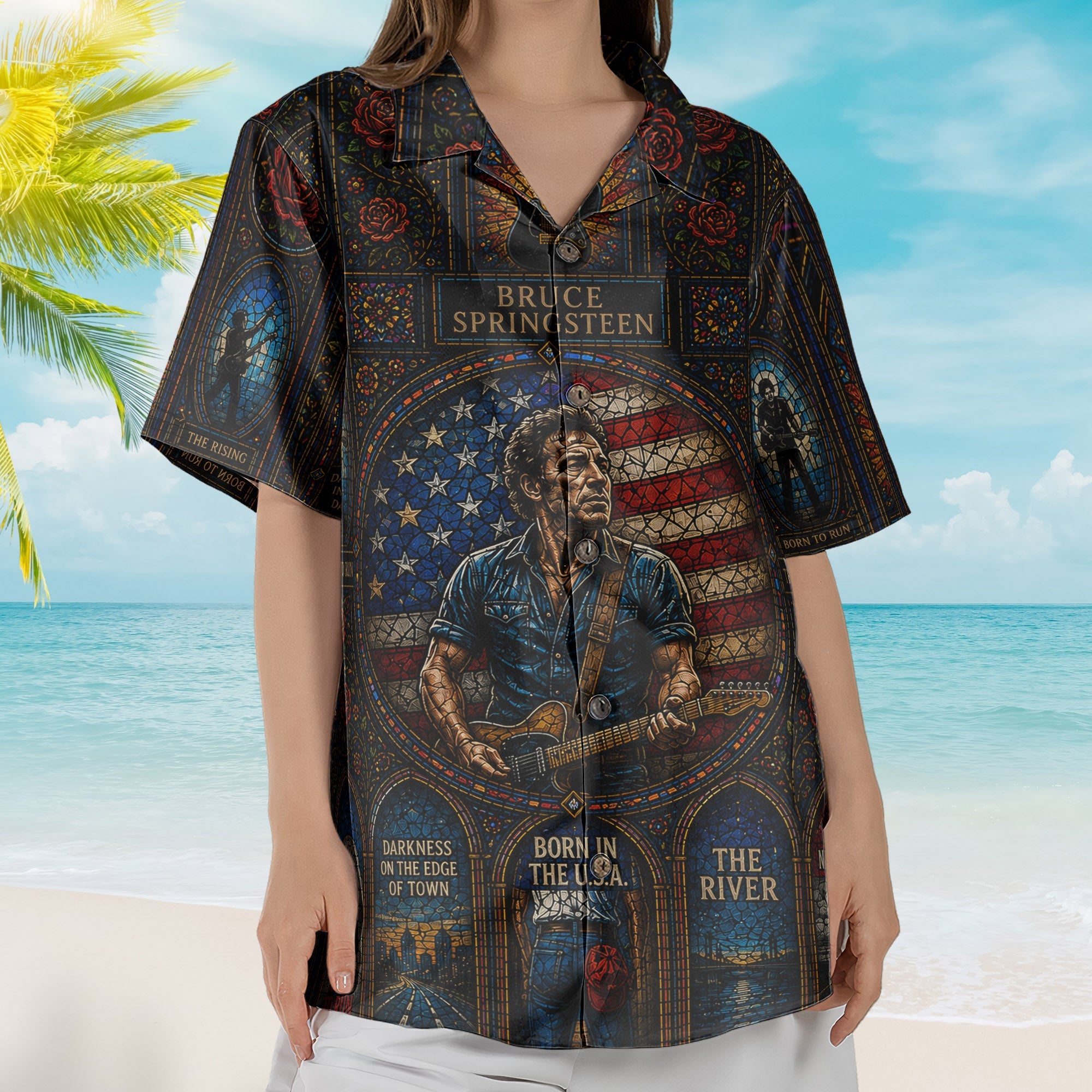 Bruce Springsteen The Boss Heartland Rock Hawaiian Shirt - Unisex Retro Born In The USA American Flag Button Up