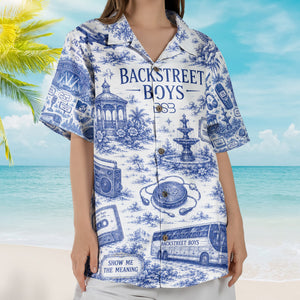 Backstreet Boys Hawaiian Shirt - Unisex Blue and White Porcelain Pop Band Button Up
