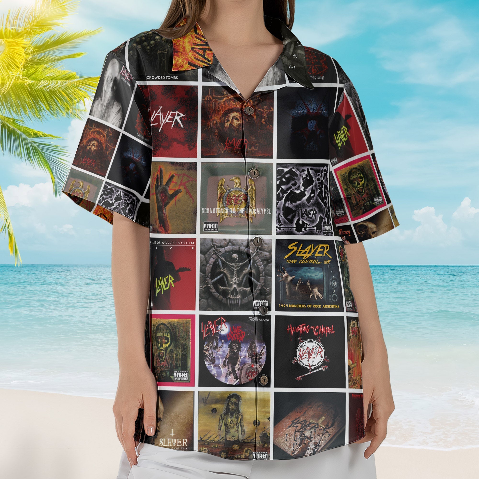 Slayer Album Collage Hawaiian Shirt – Metal Music Band Fan Shirt