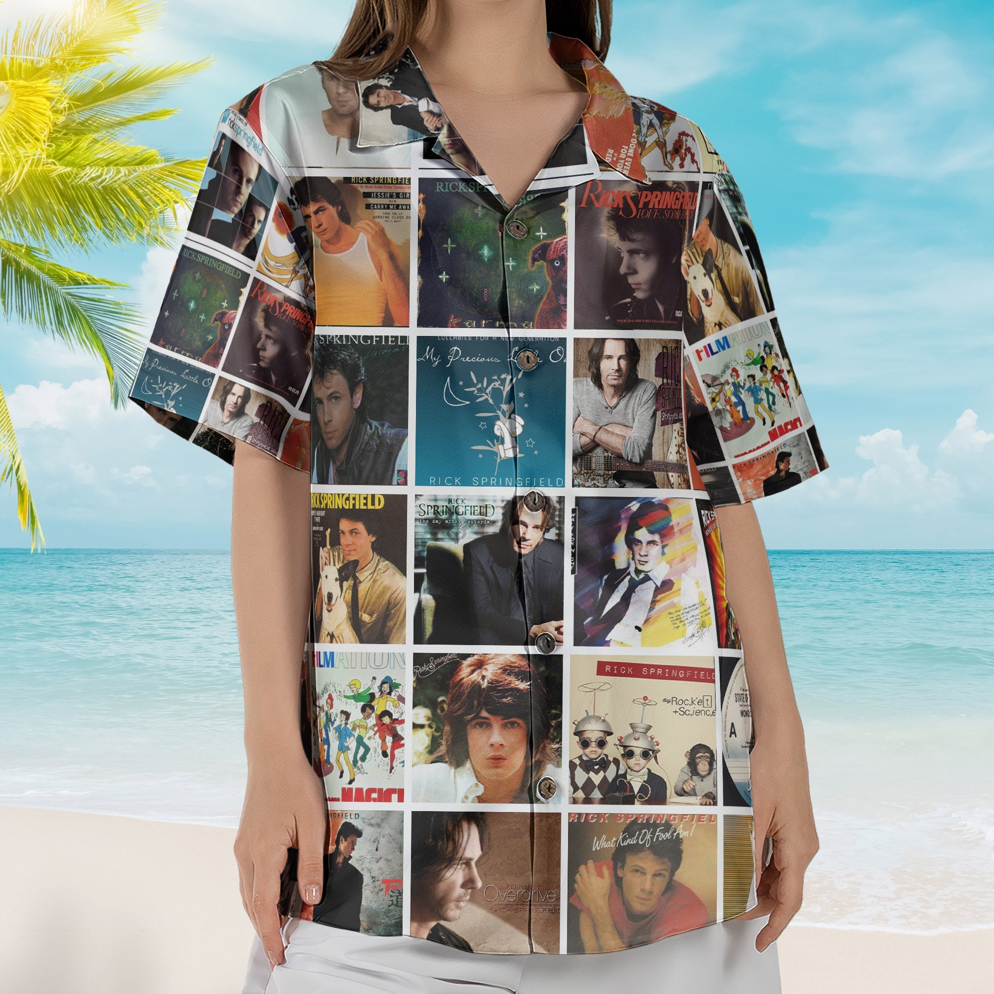 Rick Springfield Album Collage Hawaiian Shirt – Pop Rock Music Fan Shirt
