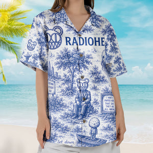 Radiohead Hawaiian Shirt - Unisex Modified Bear Blue White Porcelain Button Up