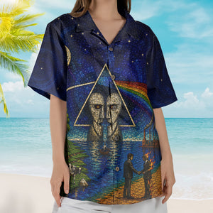 Pink Floyd Hawaiian Shirt - Unisex Dark Side Of The Moon Cathedral Window Button Up