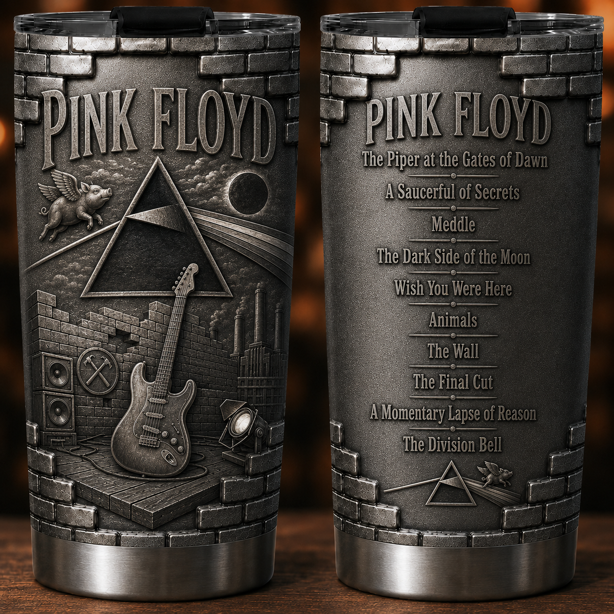 Pink Floyd Dark Side of the Moon Insulated Tumbler 3D Embossed Prism Travel Cup