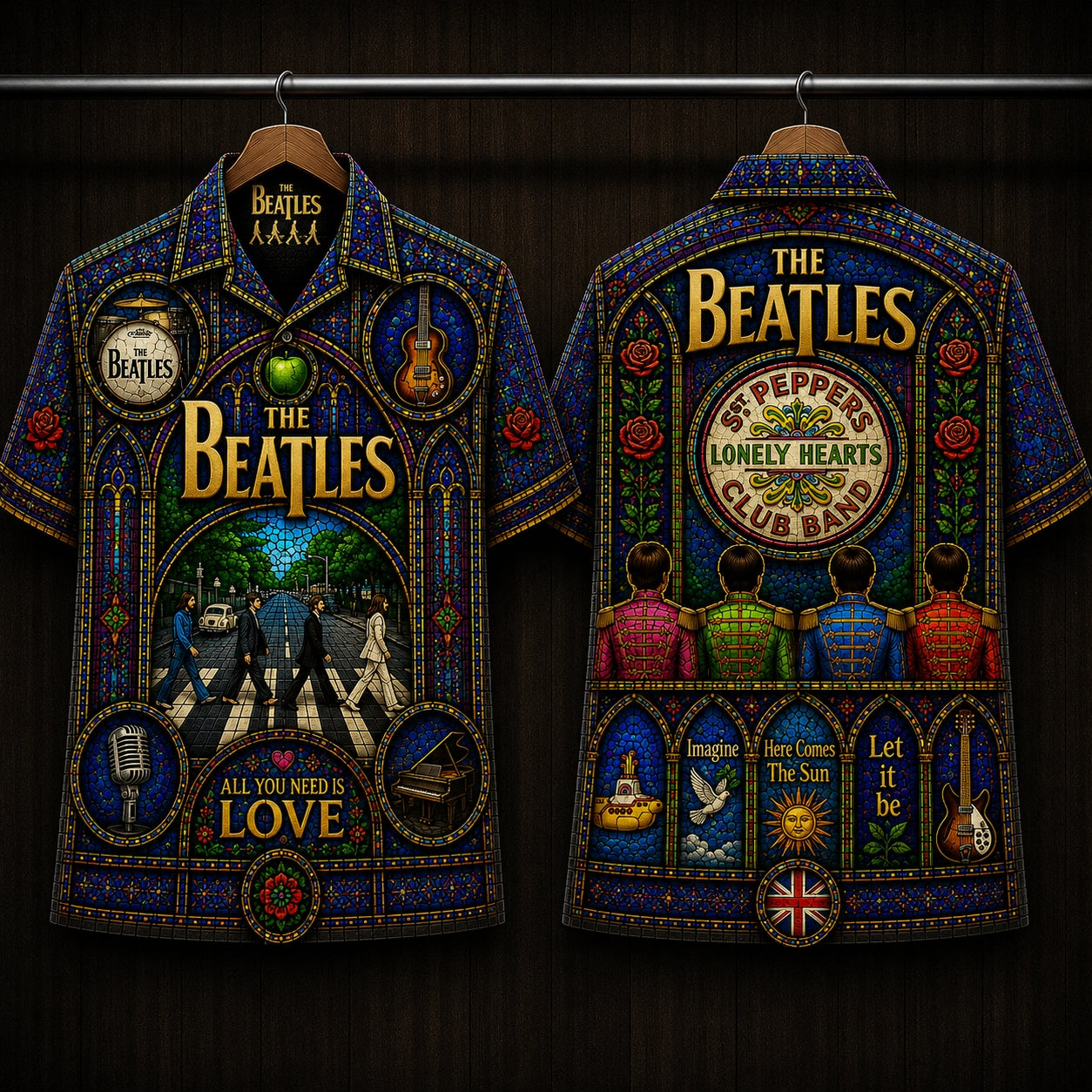 The Beatles Stainded Glass Hawaiian Shirt - Unisex Cathedral Window