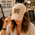 MTV Leopard Logo Cap Vintage Washed Hat, Retro Music Television Minimalist Streetwear Hat (With Box)